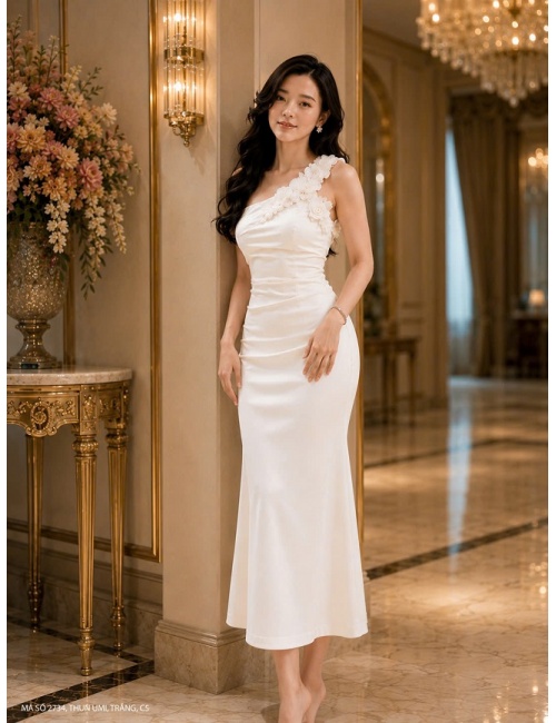 Đầm Dạ Hội Xéo Vai Kết Hoa Sang Trọng - 2734