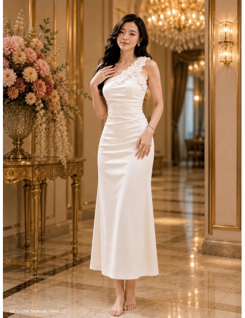 Đầm Dạ Hội Xéo Vai Kết Hoa Sang Trọng - 2734