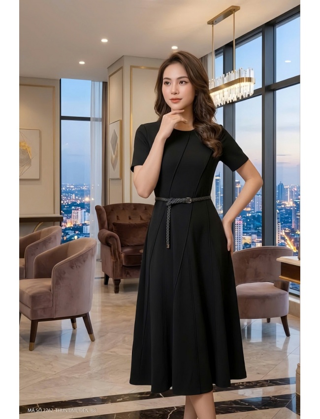 Đầm Xòe Xếp Ly Tay Ngắn Quý Phái - 2762