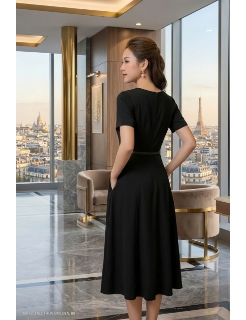 Đầm Xòe Xếp Ly Tay Ngắn Quý Phái - 2762