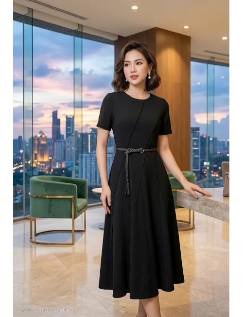 Đầm Xòe Xếp Ly Tay Ngắn Quý Phái - 2762