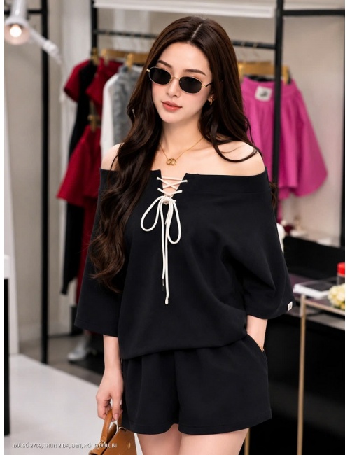 Bộ Áo Và Quần Ngắn Cột Dây Nơ Cổ - 2769