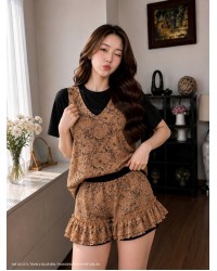 BỘ ÁO VÀ QUẦN NGẮN VẢI THUN BÊN NGOÀI ĐẮP REN  -2771