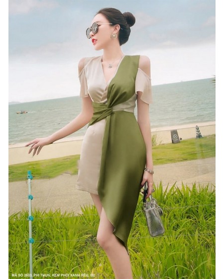 Đầm Dạo Phố Phối 2 Màu Quyến Rũ - 2603