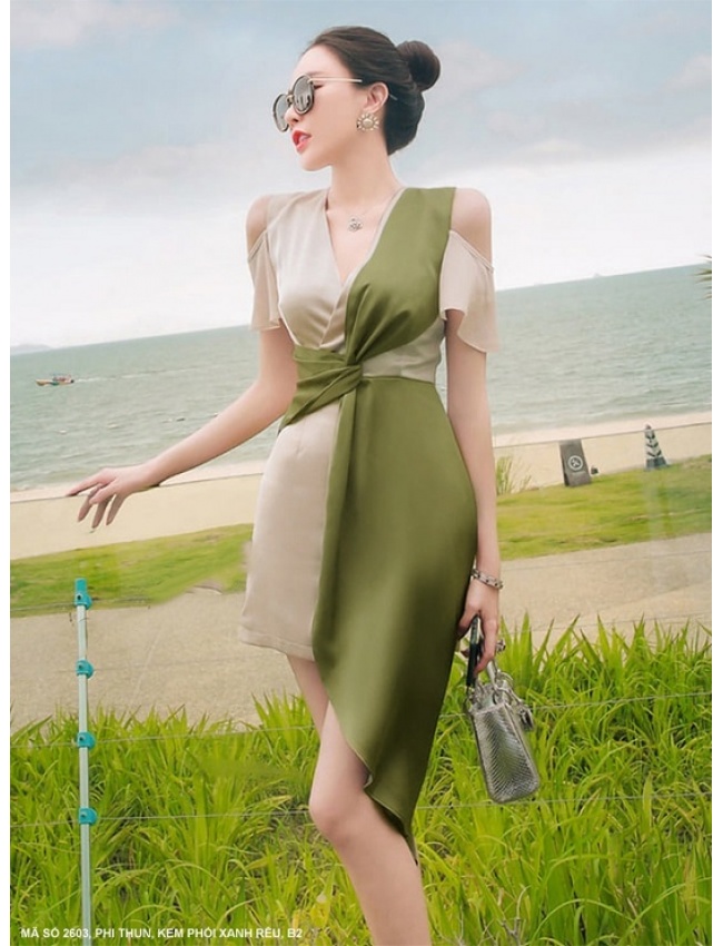 Đầm Dạo Phố Phối 2 Màu Quyến Rũ - 2603