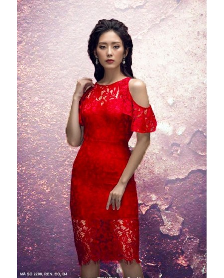 Đầm Ren Vai Hở Tay Nhún - Mã Số :2208
