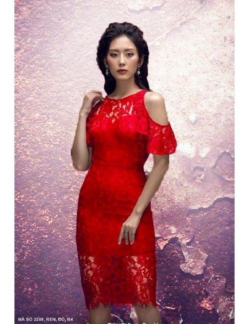 Đầm Ren Vai Hở Tay Nhún - Mã Số :2208
