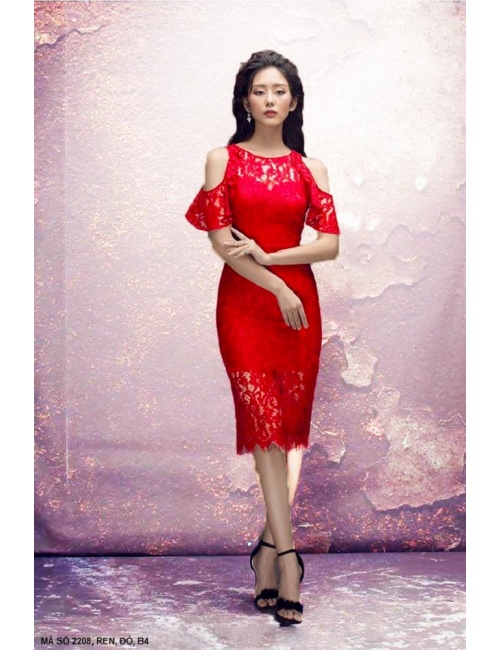 Đầm Ren Vai Hở Tay Nhún - Mã Số :2208
