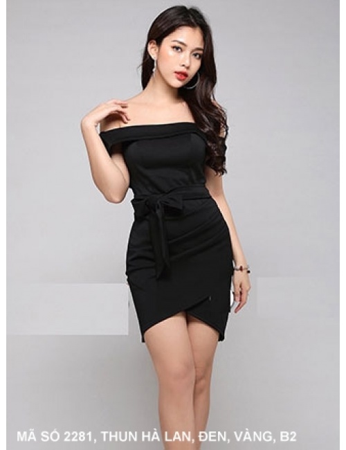 Đầm Trễ Vai Thắt Nơ Eo Lai Chéo Sang Trọng - 2281