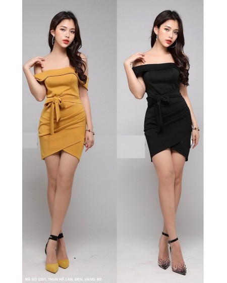 ĐẦM TRỄ VAI THẮT NƠ EO LAI CHÉO SANG TRỌNG-2281