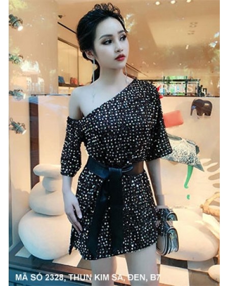 Đầm Kim Sa Suông Tay Lở Cổ Xéo - 2328