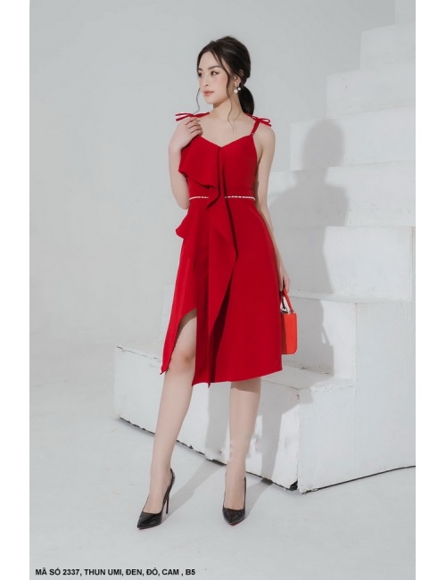 Đầm Xòe 2 Dây Thắt Nơ Vai - 2337