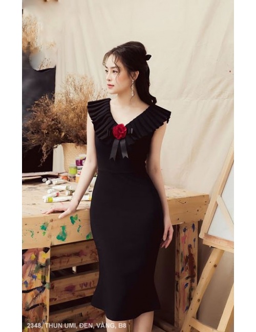 Đầm Ôm Sát Nách Cổ Tim Xếp Ly 2 Bên Cá Tính - 2348