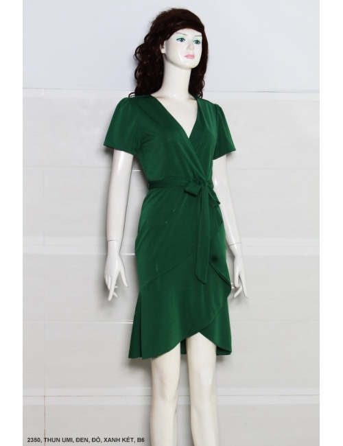 Đầm Cổ Tim Chéo Tay Ngắn Eo Thắt Nơ - 2350