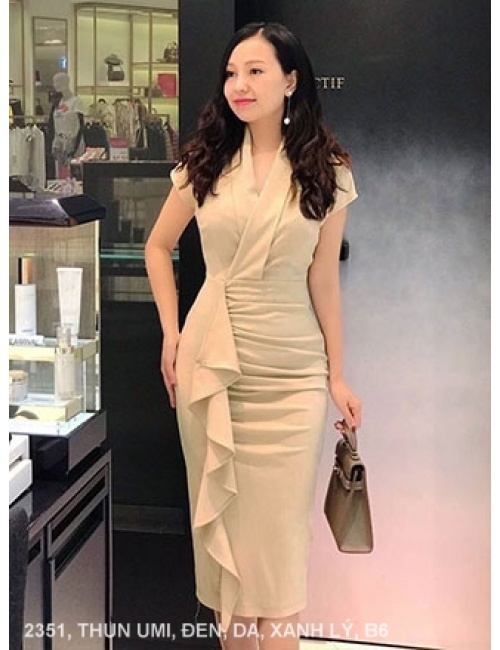 ĐẦM CỔ TIM CHÉO TAY NGẮN DÚN TỪ EO XUỐNG LAI - 2351