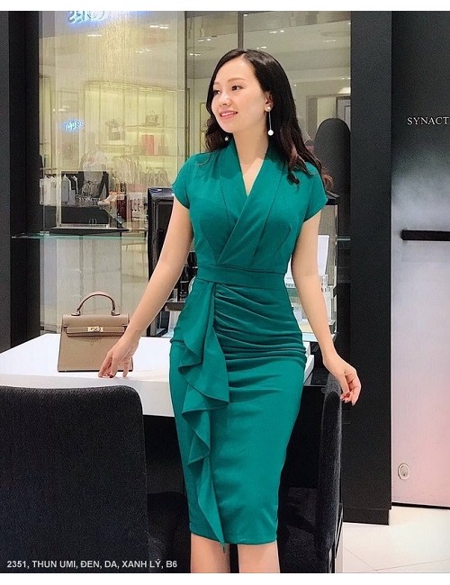 ĐẦM CỔ TIM CHÉO TAY NGẮN DÚN TỪ EO XUỐNG LAI - 2351