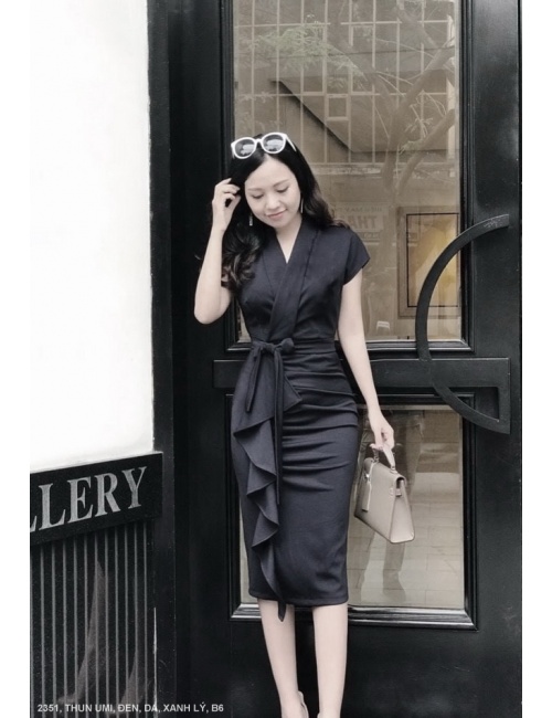 ĐẦM CỔ TIM CHÉO TAY NGẮN DÚN TỪ EO XUỐNG LAI - 2351