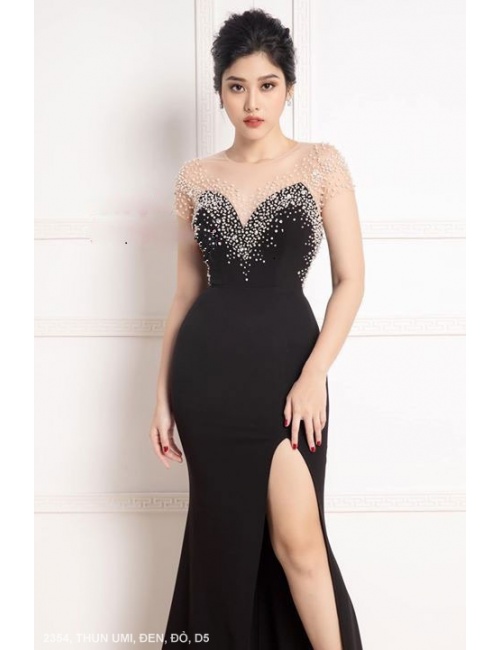 Đầm Dạ Hội Xẻ Lai Cúp Ngực Kết Cườm - 2354
