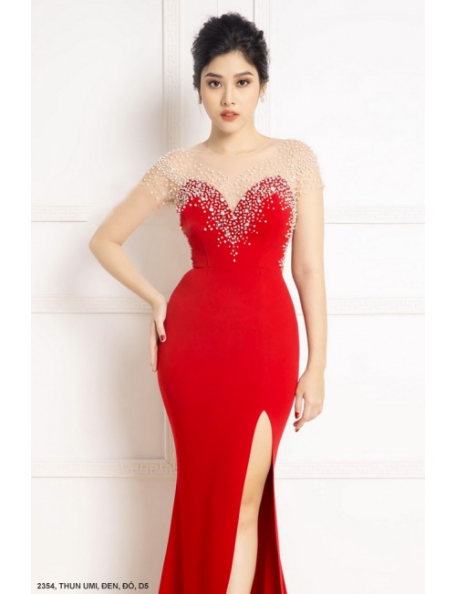 Đầm Dạ Hội Xẻ Lai Cúp Ngực Kết Cườm - 2354