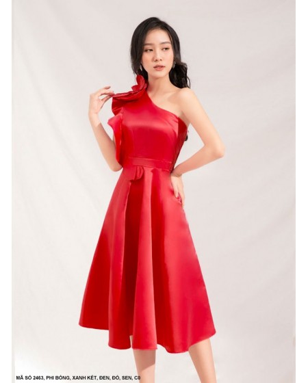 Đầm Xòe Cổ Xéo Vai Đính Hoa Lớn - 2463