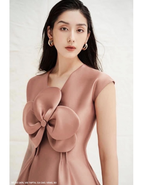 Đầm Xòe Cổ Tim Đính Hoa Lớn Trước Ngực - 2476
