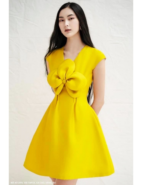 Đầm Xòe Cổ Tim Đính Hoa Lớn Trước Ngực - 2476