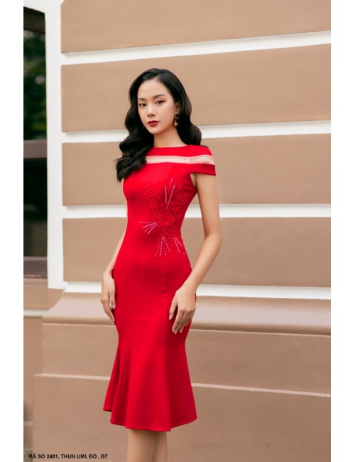 Đầm Thêu Tay Ngắn Phối Lưới - 2481