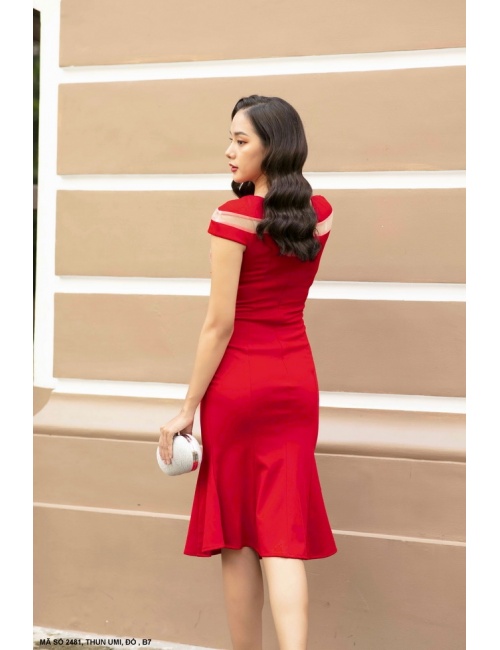 Đầm Thêu Tay Ngắn Phối Lưới - 2481