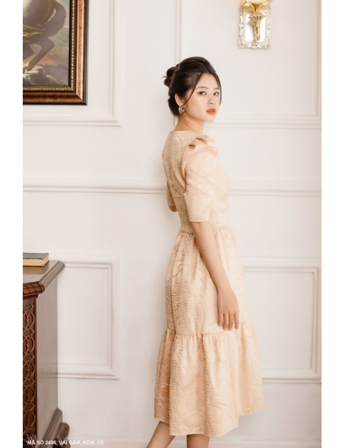Đầm Cổ Tim Tay Lở Phồng - 2496