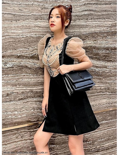 Đầm Tay Phùng Phối Lưới Kết Ngọc Trai - 2516