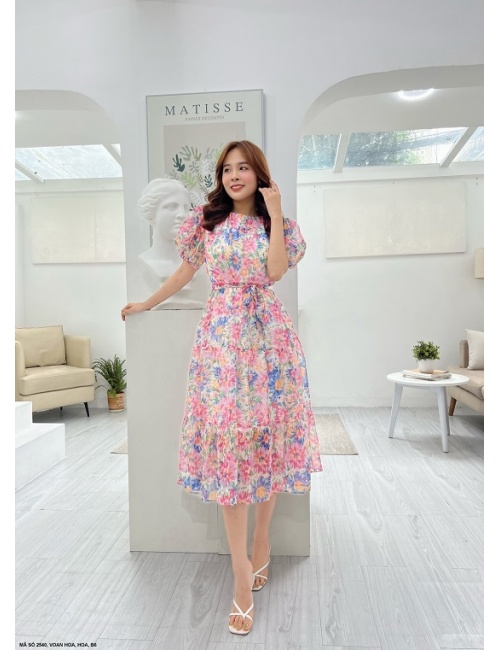 Đầm Voan Hoa Tay Ngắn - 2540
