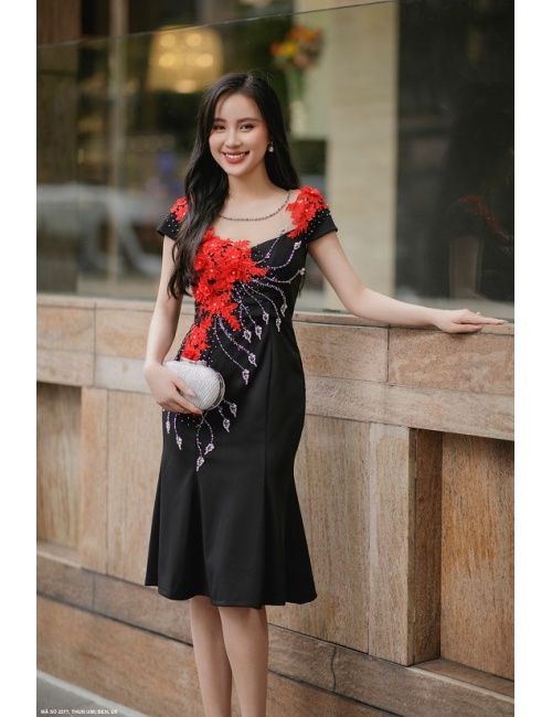 Đầm Trung Niên Phối Ren Hoa - 2577