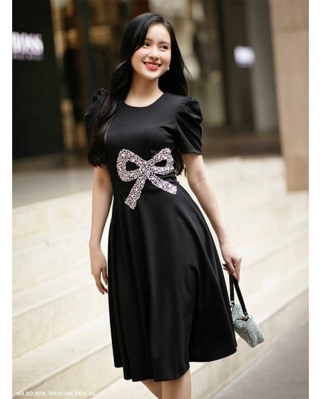 Đầm Xòe Dạo Phố Tay Dún Quyến Rũ - 2578
