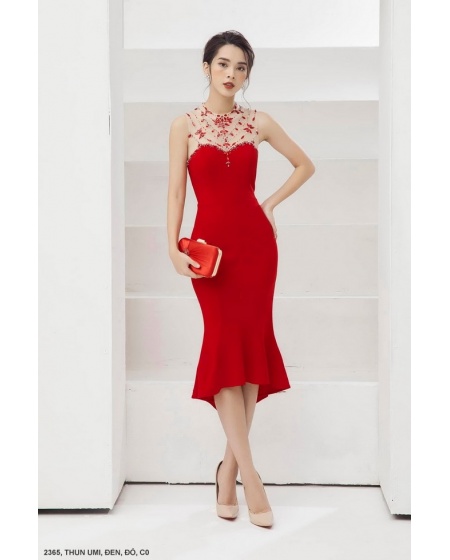 Đầm Ôm Cúp Ngực Phối Lưới Đính Hạt - 2365