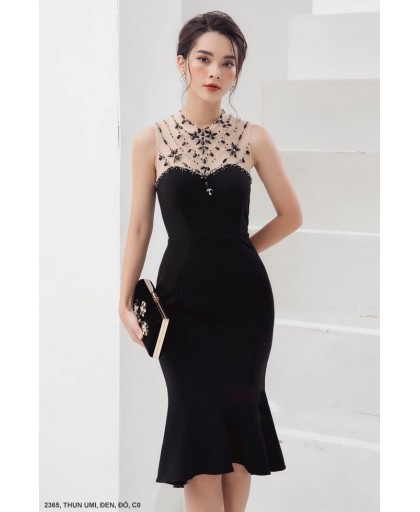 ĐẦM ÔM CÚP NGỰC PHỐI LƯỚI ĐÍNH HẠT-2365