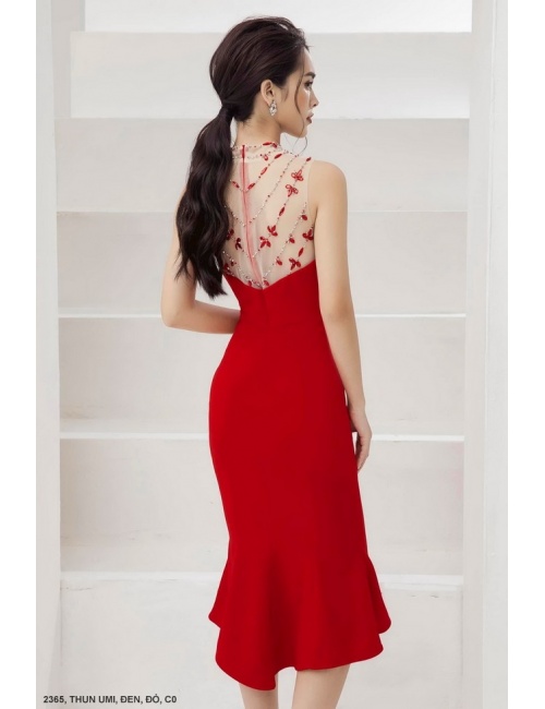 Đầm Ôm Cúp Ngực Phối Lưới Đính Hạt - 2365