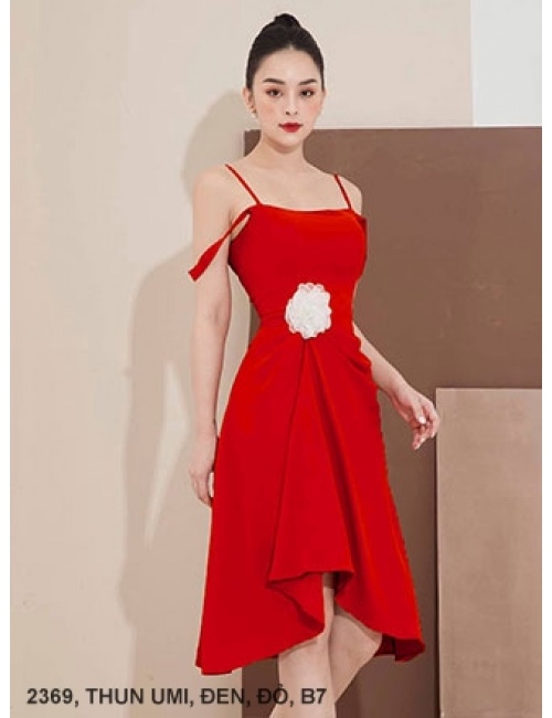 Đầm 2 Dây Eo Đính Hoa Hồng - 2369