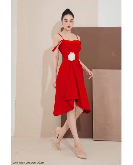 Đầm 2 Dây Eo Đính Hoa Hồng - 2369