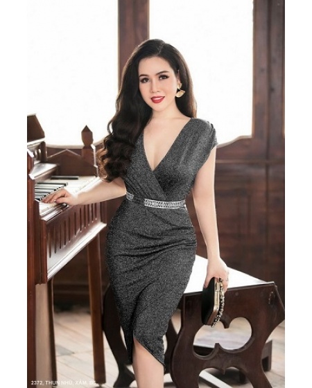 Đầm Ôm Tay Ngắn Cổ Tim Lai Búp Sen - 2372