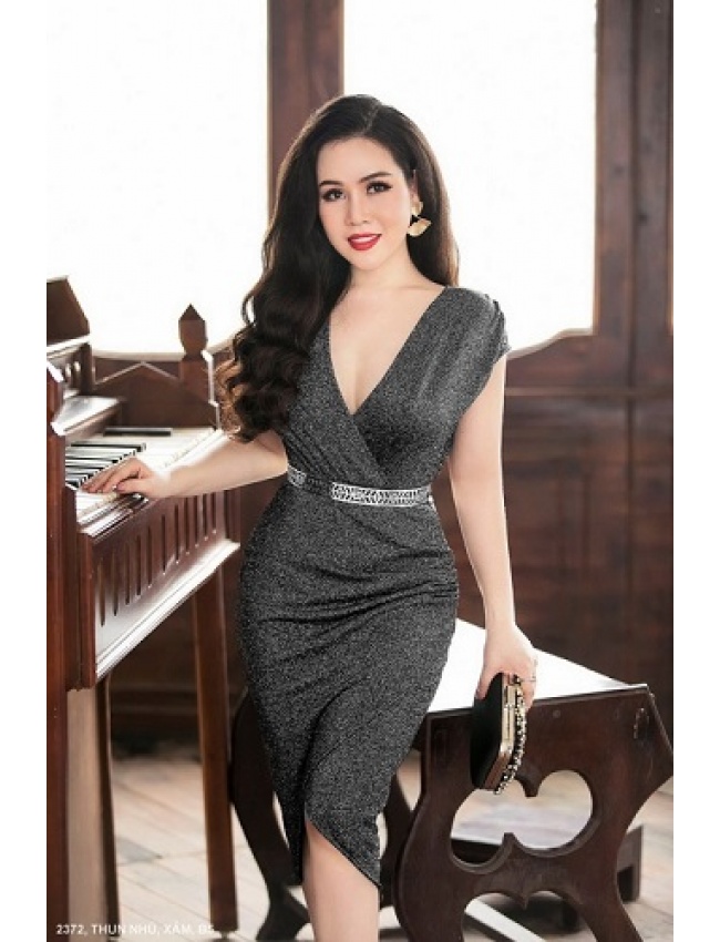 Đầm Ôm Tay Ngắn Cổ Tim Lai Búp Sen - 2372