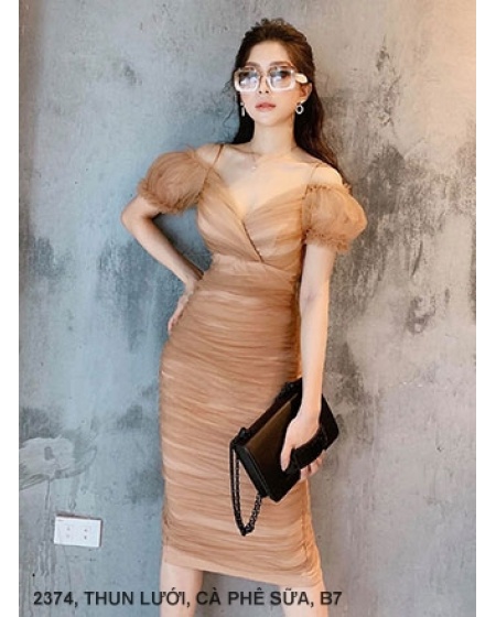 Đầm Lưới Tay Ngắn Cổ Tim Chéo - 2374