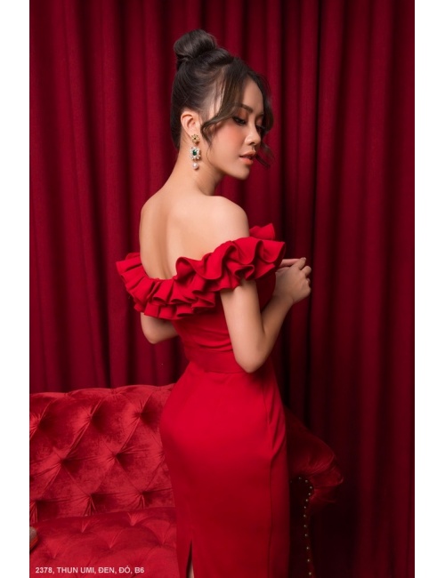 Đầm Ôm Rớt Vai Cổ Dún Bèo - 2378