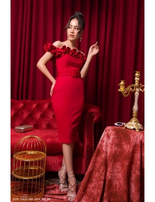 Đầm Ôm Rớt Vai Cổ Dún Bèo - 2378