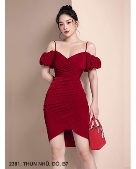 Đầm 2 Dây Rớt Vai Eo Dún - 2381