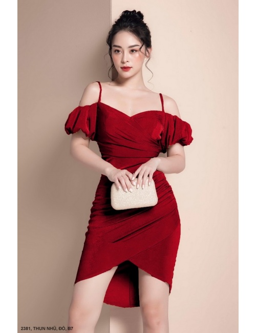 Đầm 2 Dây Rớt Vai Eo Dún - 2381