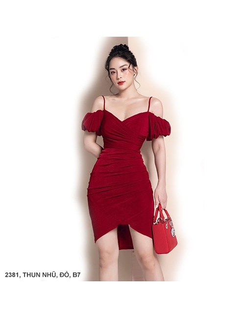 Đầm 2 Dây Rớt Vai Eo Dún - 2381