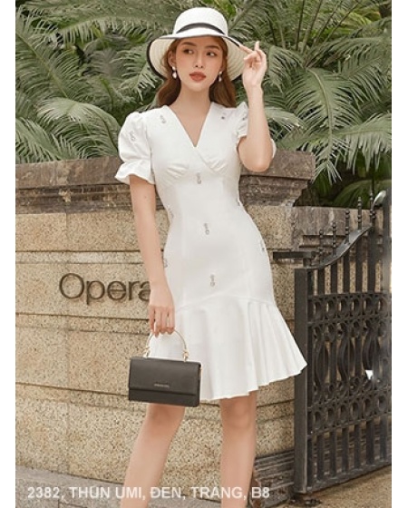 Đầm Cổ Tim Tay Ngắn Dún - 2382