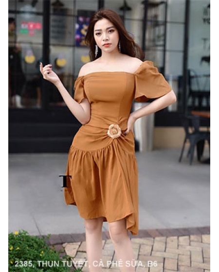 Đầm Cúp Ngực Có Tay Ngắn Eo Đính Hoa Hồng - 2385