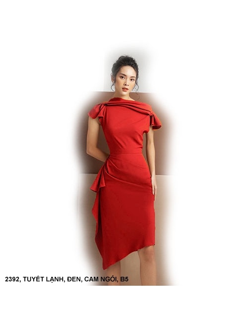 Đầm Lai Xéo Cổ Và Tay Xếp Ly Lớn - 2392