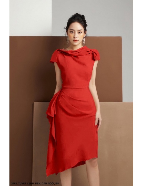 Đầm Lai Xéo Cổ Và Tay Xếp Ly Lớn - 2392
